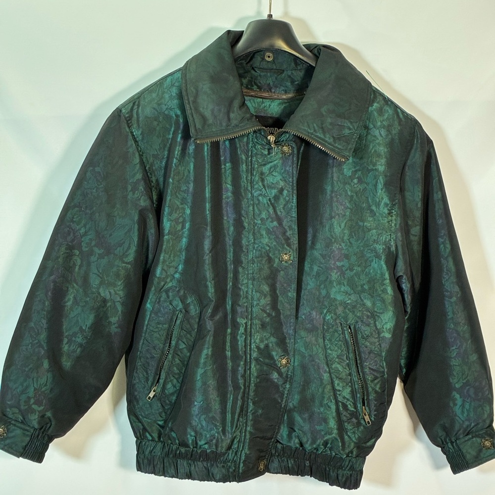 Vintage London Fog Metallic Floral Patterned Jacket Coat‎ Removable Puffer Layer
